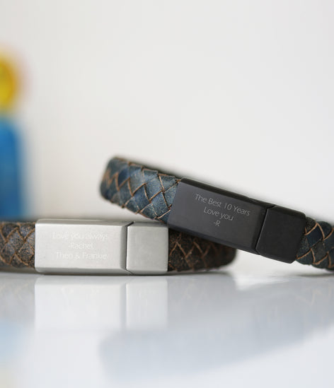 Engraved Antique Leather Bracelet - Iron