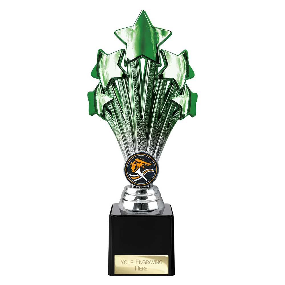 5 Star Trophy Green and Silver - 220mm