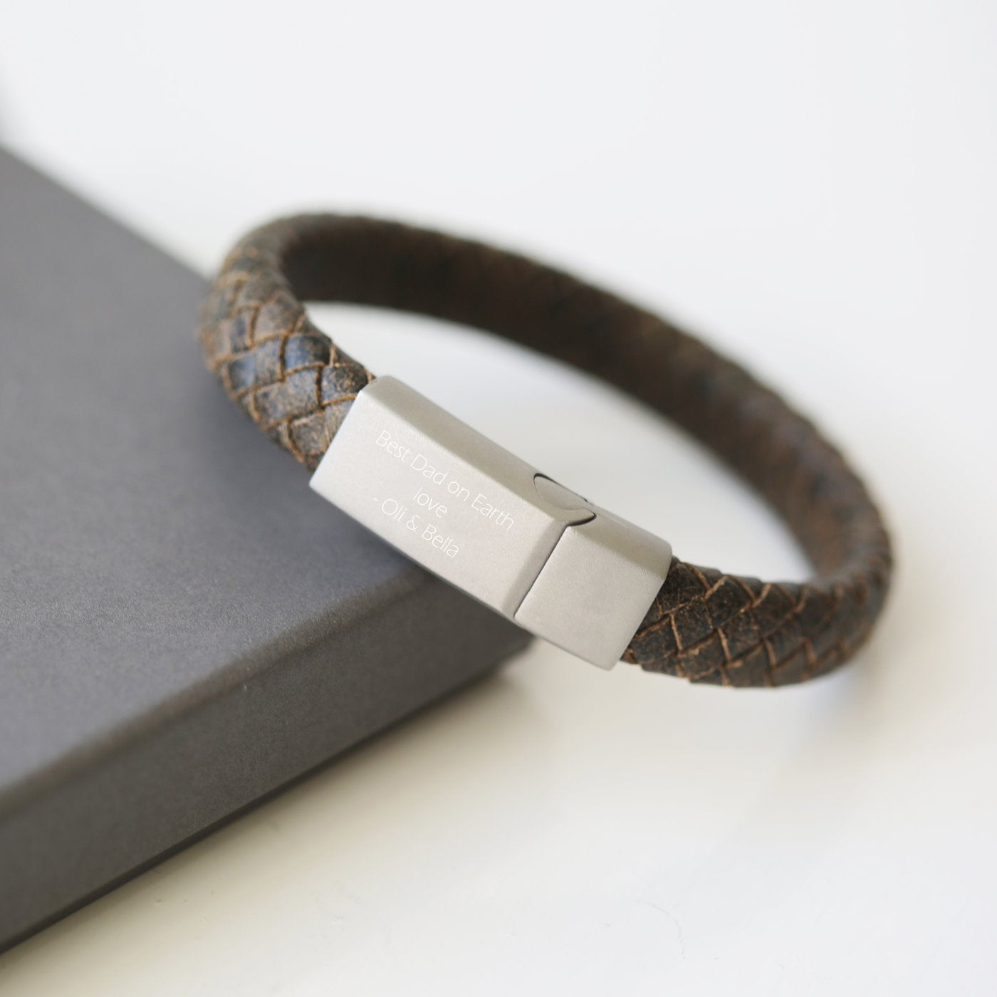 Engraved Antique Leather Bracelet - Rustic