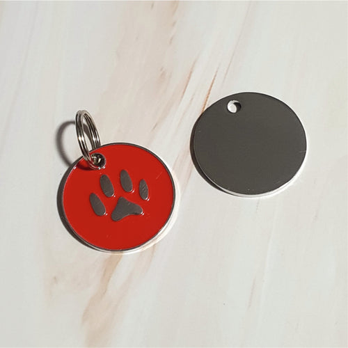 25mm Red Enamelled Paw Pet Tag