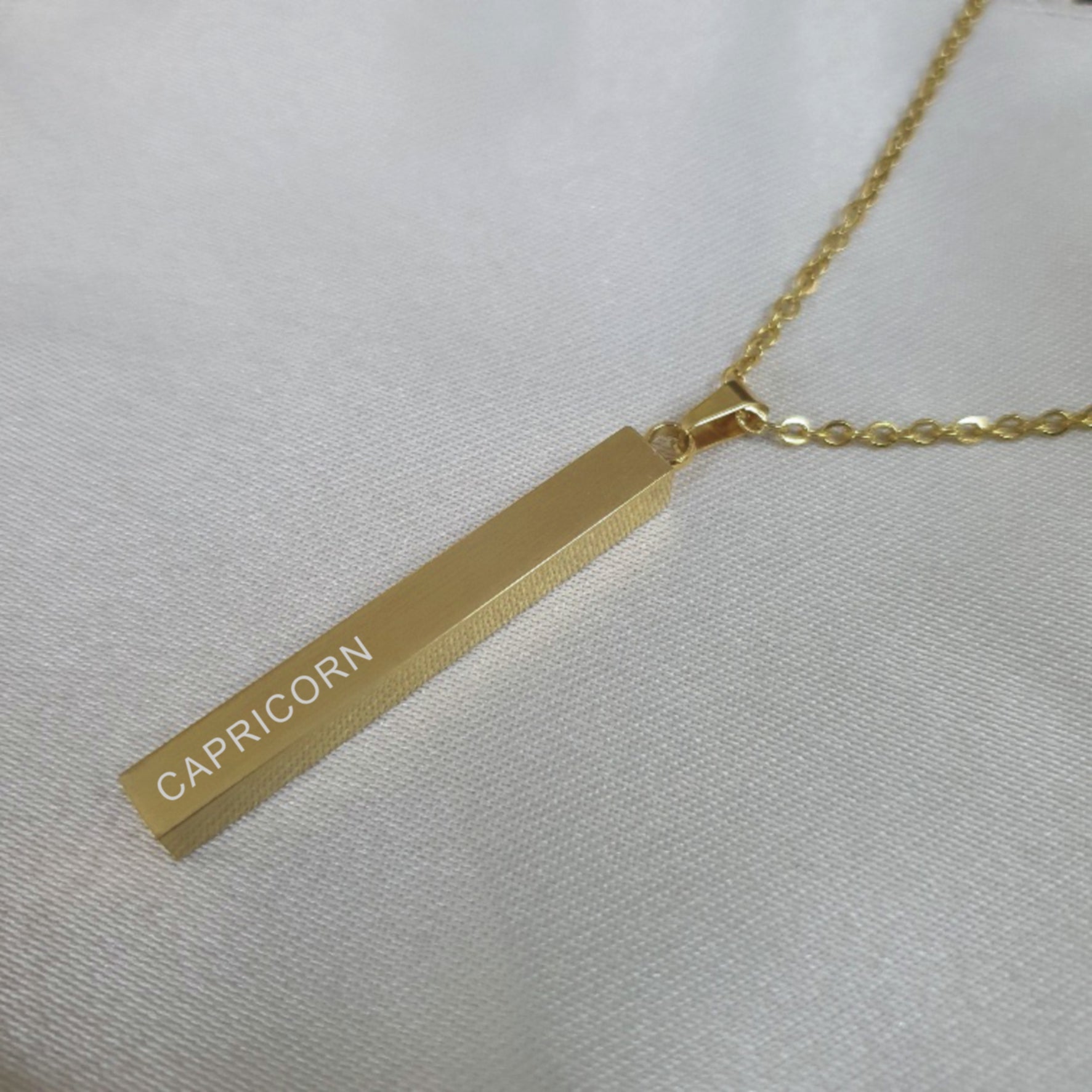 Gold bar necklace star sign engraved