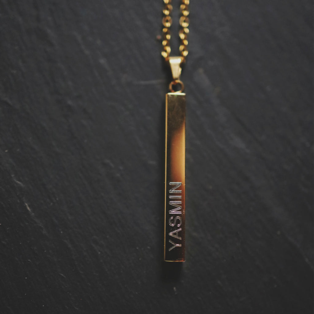 Name Engraving - Gold Bar Necklace
